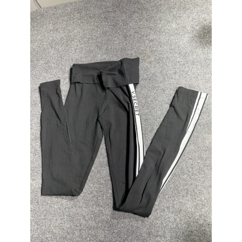 Victoria's Secret Black Side Stripe Fold Over‎ Waistband Leggings Small Regular
